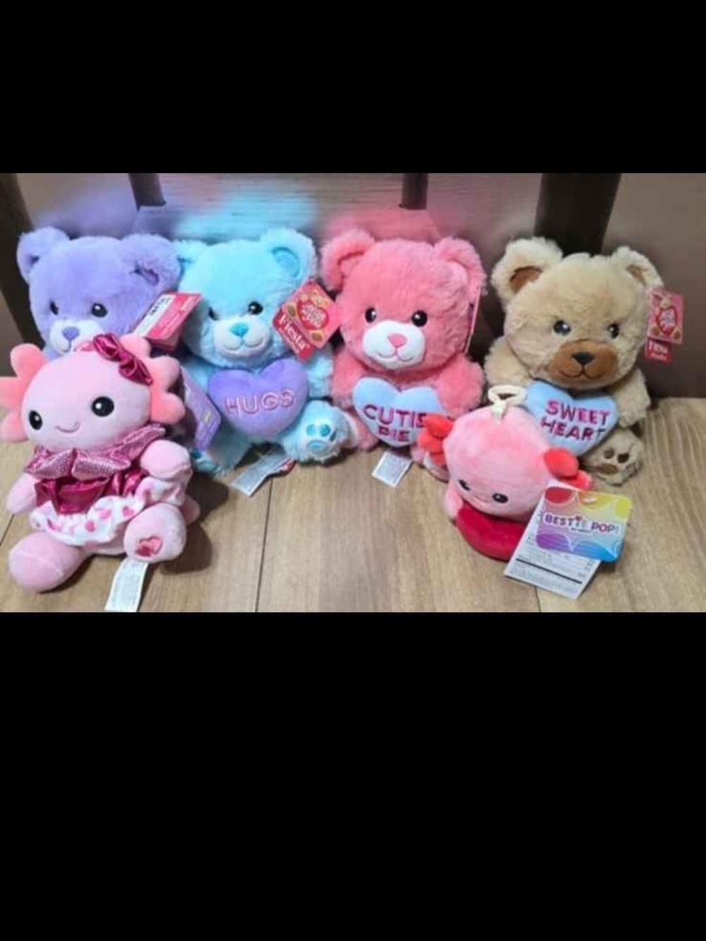 Assorted Plush Teddy and Character Toys - Pink, Light Blue, Purple, Tan